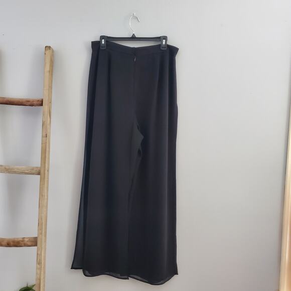 J.S. Edward Black Lightweight Sheer Panel Wide Leg Pants Size 14 - Picture 2 of 10
